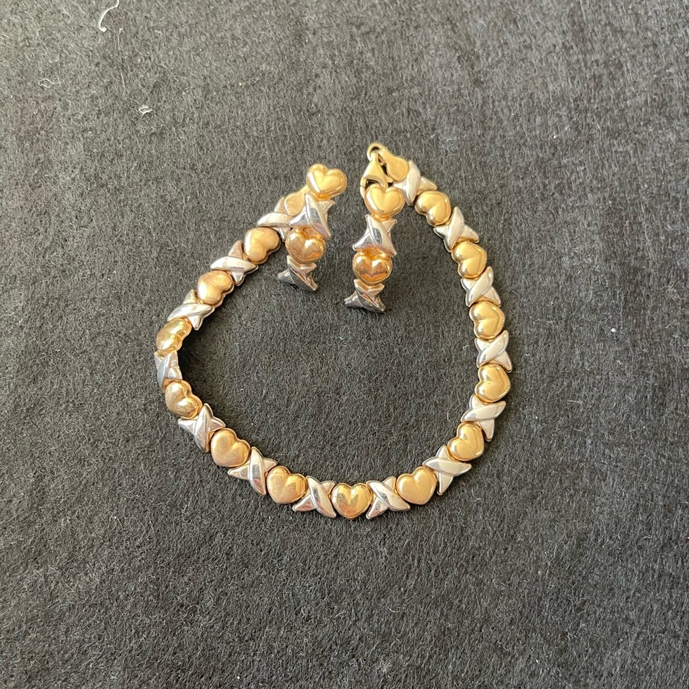 Gold and Silver Heart Bracelet and Earring Set